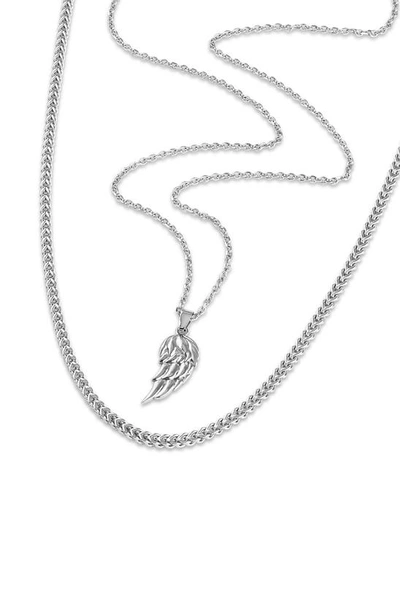 Shop Esquire Chain & Feather Pendant Necklace Set In Silver