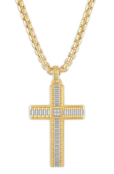 Shop Esquire Two-tone Diamond Cross Pendant Necklace In Gold