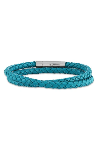 Shop Esquire Braided Leather Bracelet In Turquoise