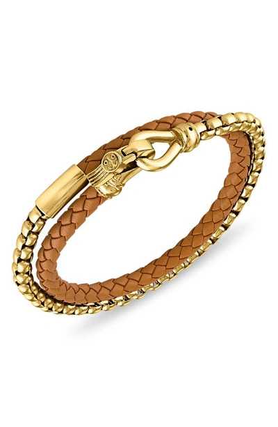 Shop Esquire Leather & Chain Wrap Bracelet In Gold