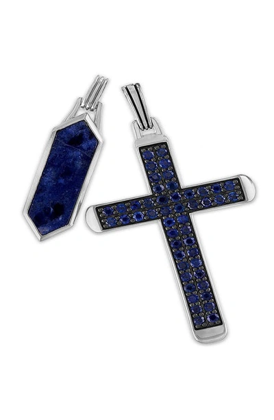 Shop Esquire Set Of 2 Created Blue Cubic Zirconia Cross & Geometric Pendants In Silver