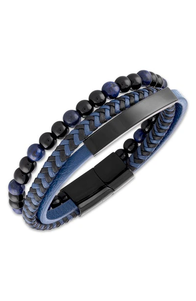 Esquire Onyx Beaded Braided Leather Bracelet In Blue