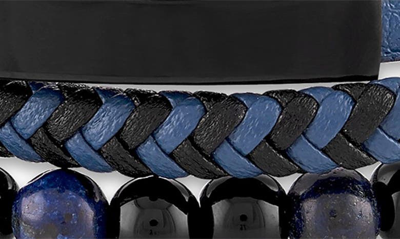 Esquire Onyx Beaded Braided Leather Bracelet In Blue