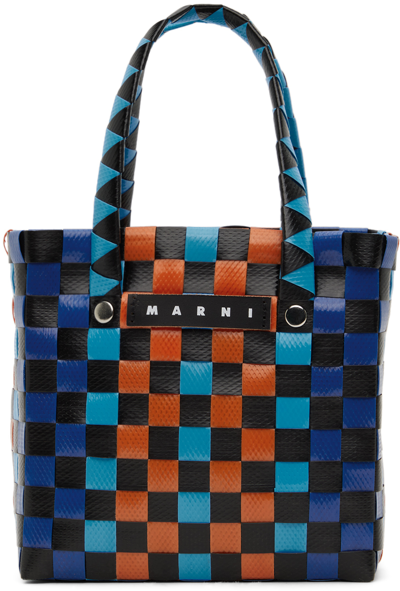 Shop Marni Kids Blue & Orange Micro Basket Tote In 0mc35