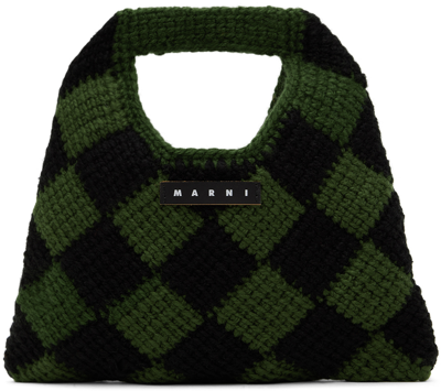 Shop Marni Kids Black & Green Crochet Diamond Bag In 0mc08
