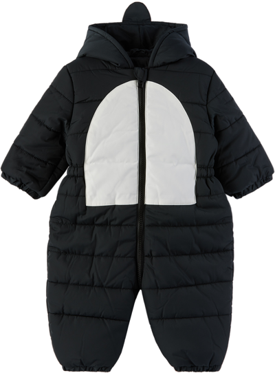 Shop Stella Mccartney Baby Black Penguin Face Snowsuit In 930 Black