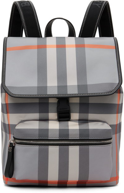 Shop Burberry Kids Gray Check Backpack In Grey Check