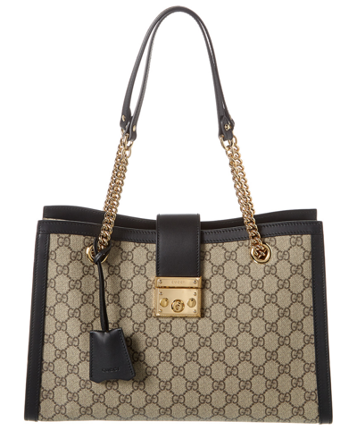 Shop Gucci Padlock Medium Gg Supreme Canvas & Leather Shoulder Bag
