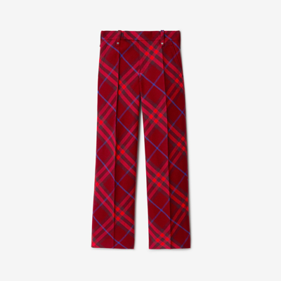 Shop Burberry Check Wool Trousers In Crimson