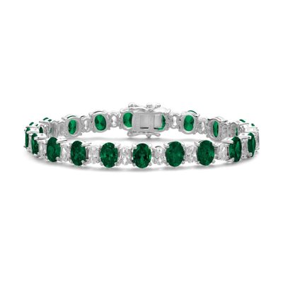 Shop Genevive Sterling Silver With Oval Colored & Clear Cubic Zirconia Tennis Bracelet In Green