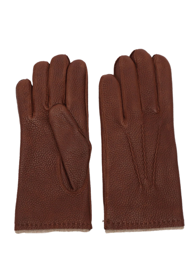 Shop Orciani Grained Leather Gloves In Brown