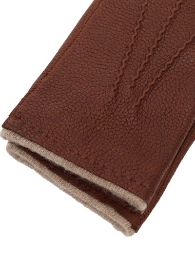 Shop Orciani Grained Leather Gloves In Brown