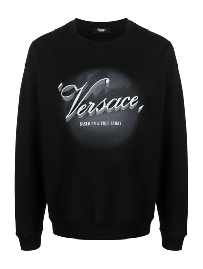 Shop Versace Sweatshirt Brushed Sweatshirt Fabric + Film Titles Print In Black