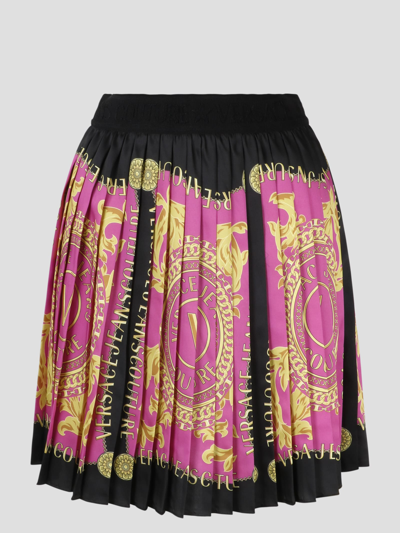 Shop Versace Jeans Couture Chain Couture Pleated Mini Skirt In Pink & Purple