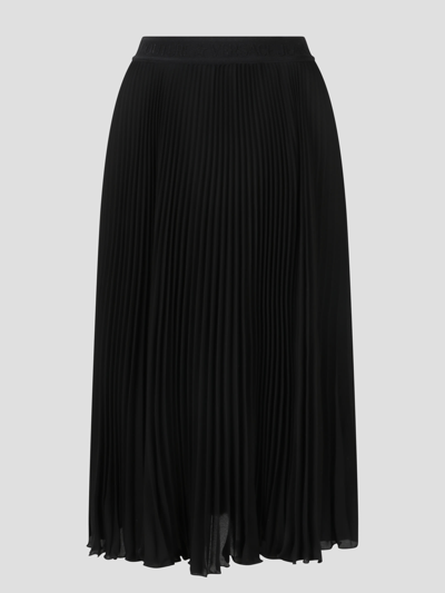 Shop Versace Jeans Couture Logo Pleated Skirt In Black