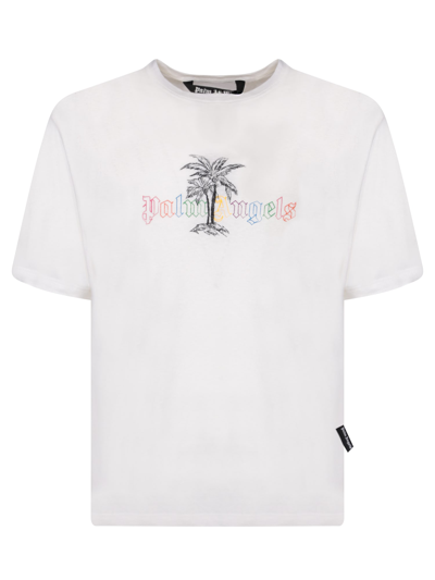 Shop Palm Angels Linen White T-shirt