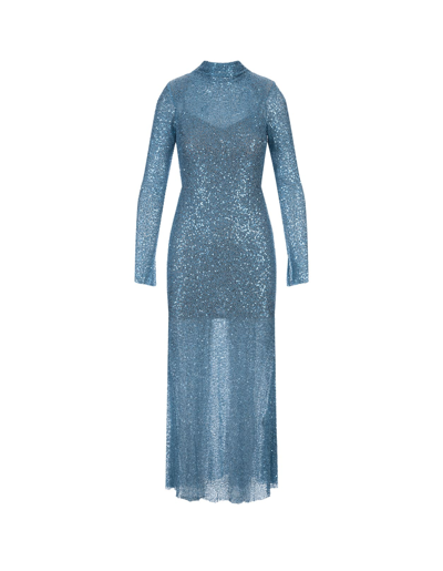 Shop Self-portrait Turquoise Sequin Long Dress With Cut-out In Blu