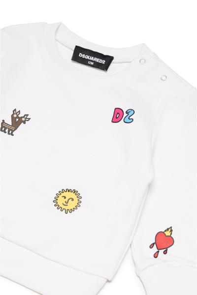 Shop Dsquared2 D2s758b Sweat-shirt Dsquared Cotton Crew-neck Sweatshirt With Colorful Mini Symbols In White