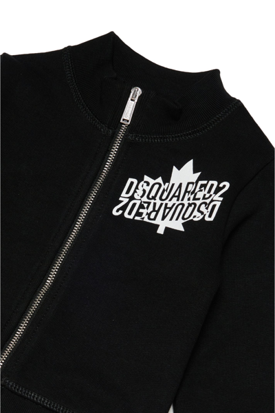Shop Dsquared2 D2s726b Sweat-shirt Dsquared Cotton Sweatshirt With Zip And Mirrored Logo In Black