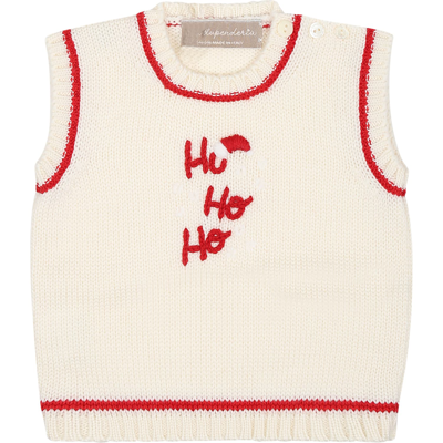 La Stupenderia White Vest Sweater For Baby Boy With Writing In White