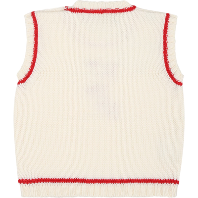 Shop La Stupenderia White Vest Sweater For Baby Boy With Writing