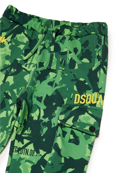 Shop Dsquared2 D2p626m Trousers Dsquared Cotton Cargo Pants With Allover Skater Camou Graphics In Green