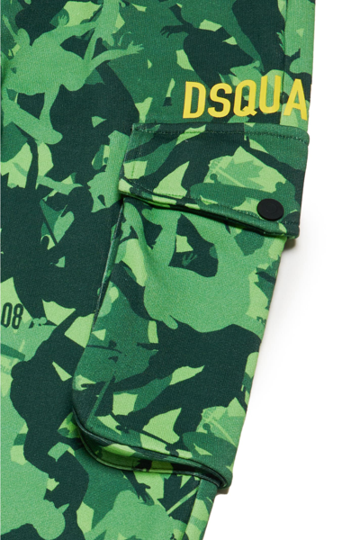 Shop Dsquared2 D2p626m Trousers Dsquared Cotton Cargo Pants With Allover Skater Camou Graphics In Green