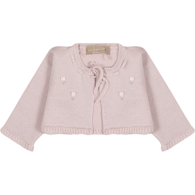 Shop La Stupenderia Lilac Cardigan For Baby Girl With Flower In Pink