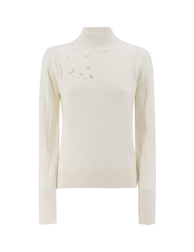 Shop Ermanno Scervino Sweater In Snow White Off White