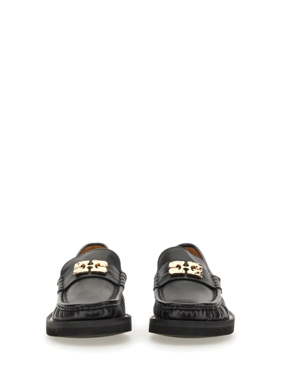 Shop Ganni Loafer With Butterfly Logo In Nero