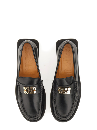 Shop Ganni Loafer With Butterfly Logo In Nero