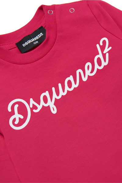Shop Dsquared2 D2t955b T-shirt Dsquared Crew-neck Jersey T-shirt With Cursive Logo In Minnie Pink