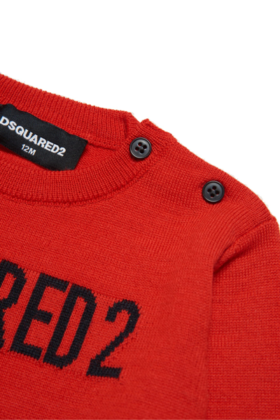 Shop Dsquared2 D2k149b Knitwear Dsquared Wool-blend Crew-neck Sweater With Logo In Fiery Red