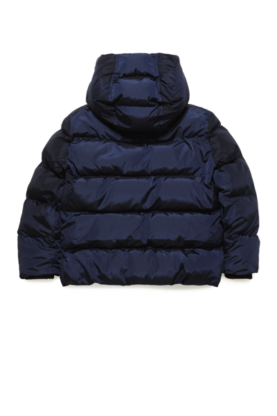 Shop Dsquared2 D2j407u Jacket Dsquared Glossy Hooded Padded Jacket With Logo Outline In Blue