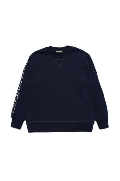Shop Dsquared2 D2s721u Relax Sweat-shirt Dsquared Cotton Crew-neck Sweatshirt With Outline Logo In Blue