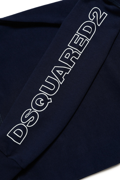 Shop Dsquared2 D2s721u Relax Sweat-shirt Dsquared Cotton Crew-neck Sweatshirt With Outline Logo In Blue