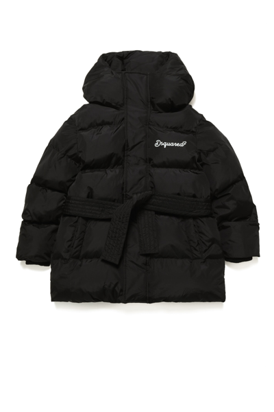 Shop Dsquared2 D2j409f Jacket Dsquared Glossy Hooded Padded Jacket With Cursive Logo In Black