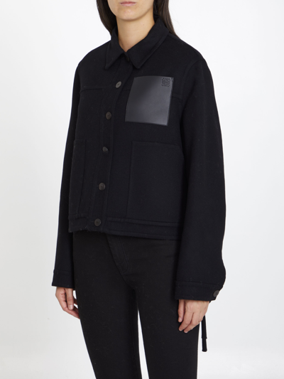 Loewe Cashmere Blend Workwear Jacket With Anagram Pocket In Black