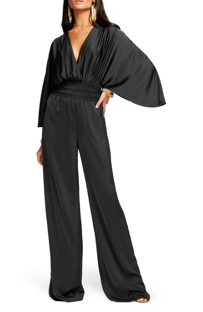 Shop Ramy Brook Cheri Long Sleeve Satin Jumpsuit In Black