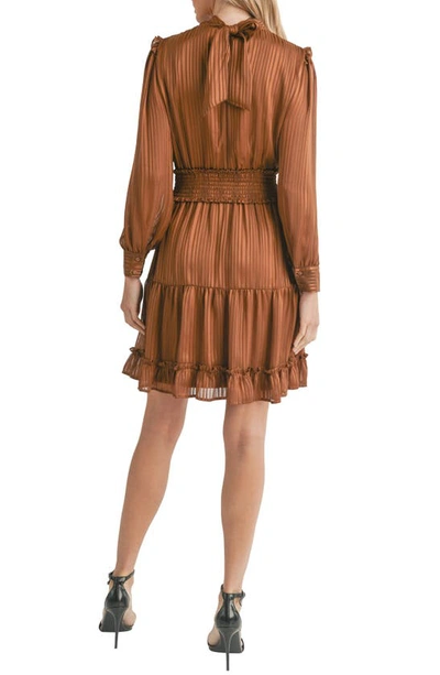 Shop Mila Mae Shadow Stripe Ruffle Long Sleeve Dress In Walnut