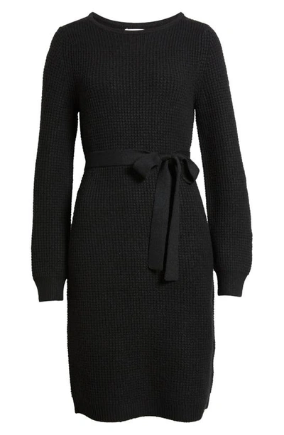 Shop Caslon Long Sleeve Belted Sweater Dress In Black