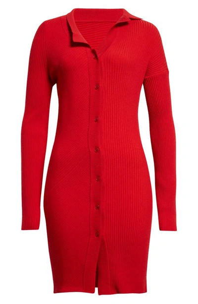 Shop Jacquemus The Colin Asymmetric Long Sleeve Wool Blend Dress In Red