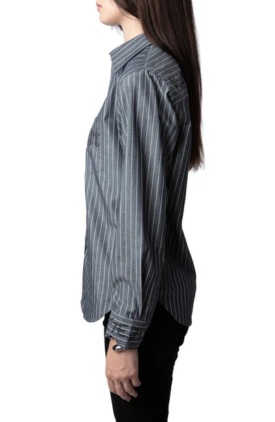 Shop Zadig & Voltaire Taskiz Manifesto Stripe Embellished Cotton Button-up Shirt In Evening