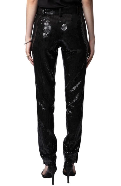 Shop Zadig & Voltaire Prune Ankle Zip Sequin Straight Leg Pants In Noir