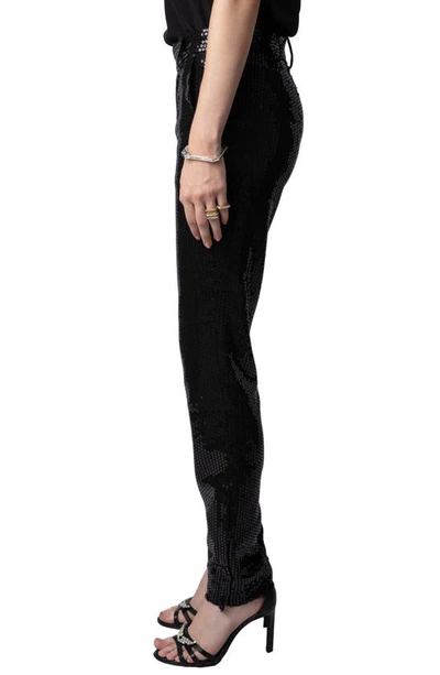 Shop Zadig & Voltaire Prune Ankle Zip Sequin Straight Leg Pants In Noir