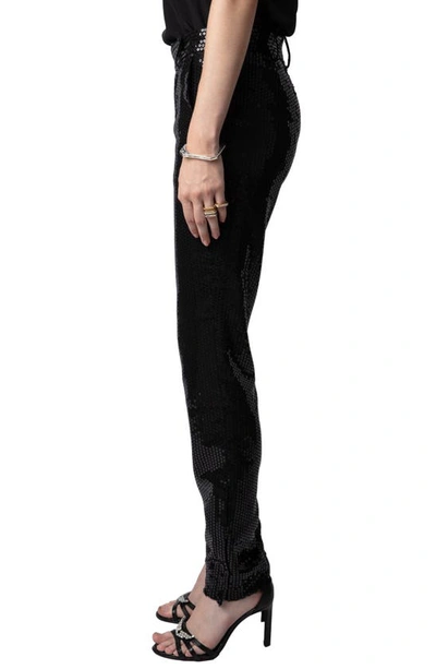 Zadig & Voltaire Prune Ankle Zip Sequin Straight Leg Pants In Noir