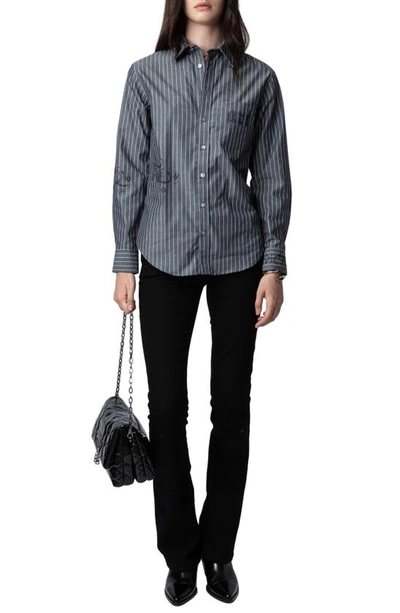 Shop Zadig & Voltaire Taskiz Manifesto Stripe Embellished Cotton Button-up Shirt In Evening