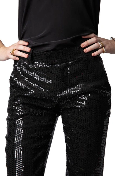 Shop Zadig & Voltaire Prune Ankle Zip Sequin Straight Leg Pants In Noir