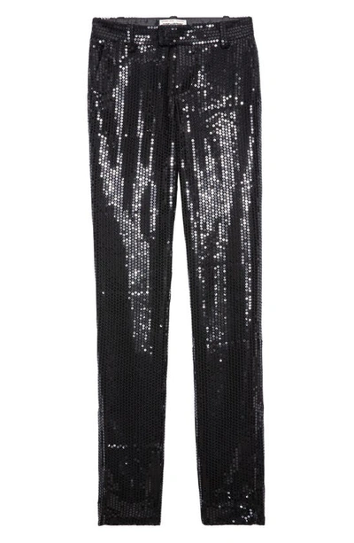 Shop Zadig & Voltaire Prune Ankle Zip Sequin Straight Leg Pants In Noir