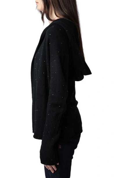 Shop Zadig & Voltaire Cosany Rhinestone Embellished Hooded Cashmere Cardigan In Noir